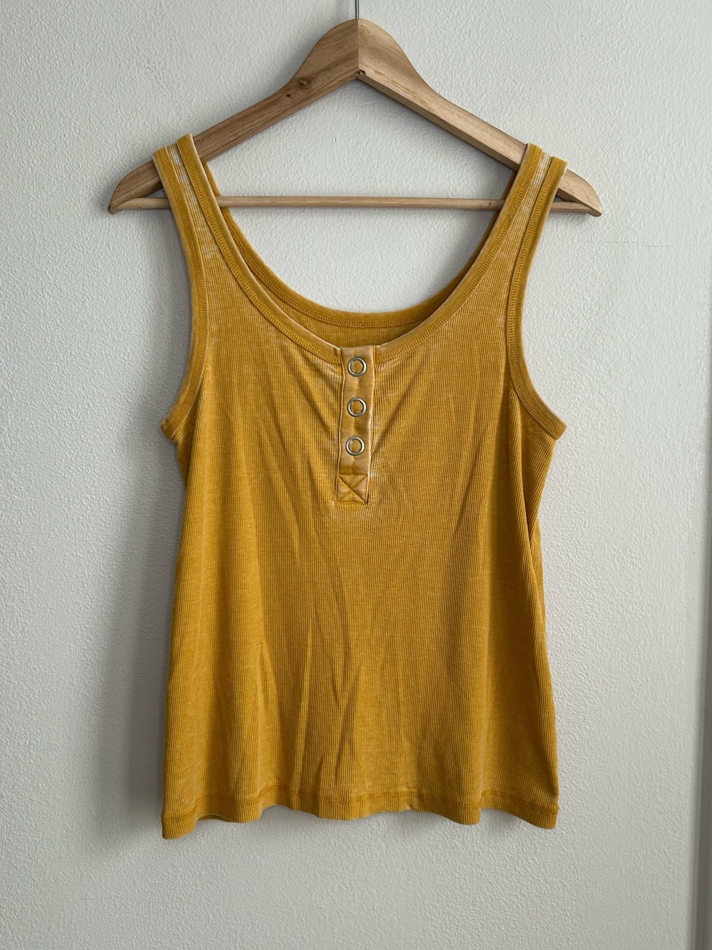 Anthropologie Chaser Mustard Yellow Distressed Button Front Tank Top Size S